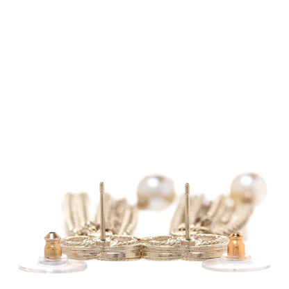 Chanel Glass Pearl CC Long Drop Earrings Gold 3 of 5