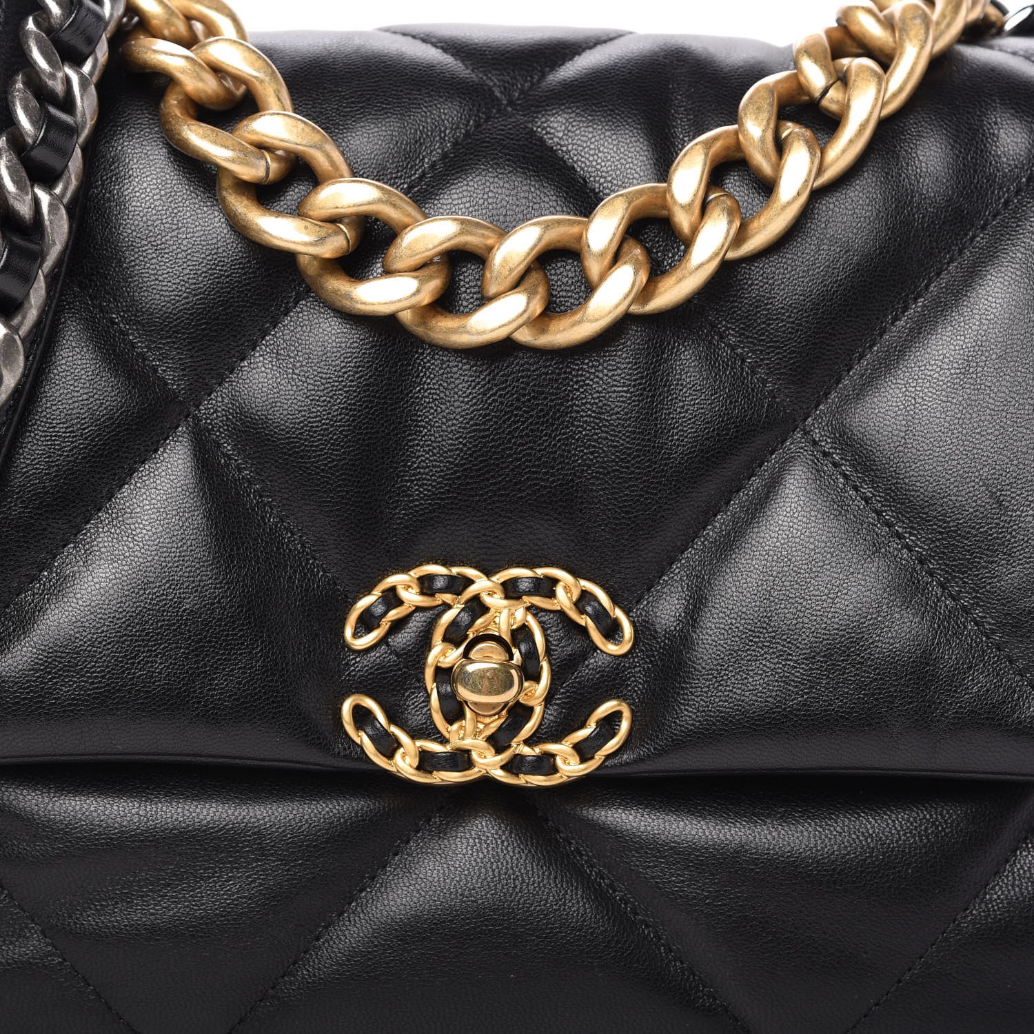 Chanel Shiny Goatskin Quilted Large Chanel 19 Flap Black 10 of 10