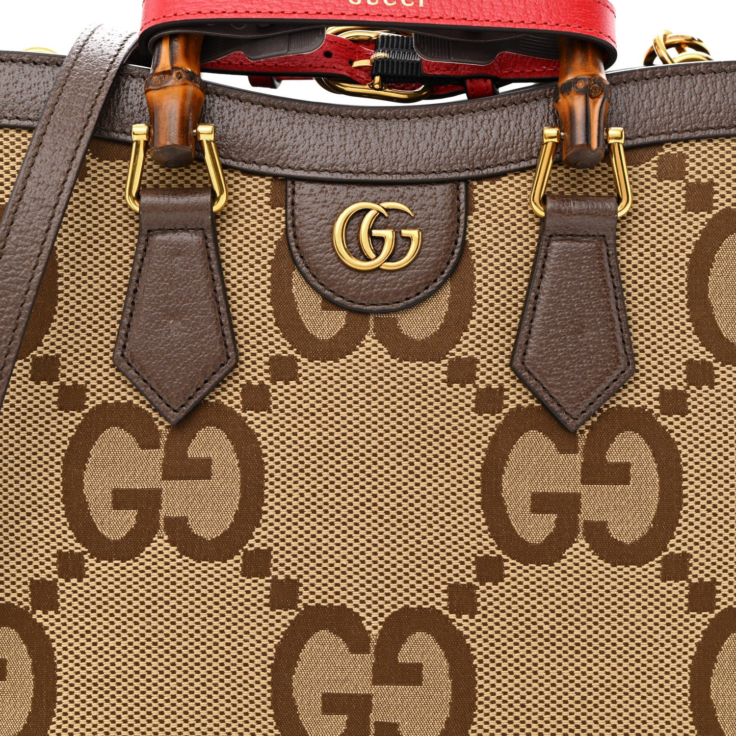 Gucci Monogram Jumbo GG Textured Dollar Calfskin Small Diana Tote Bag Camel Ebony New Acero Pomegranate Red 8 of 11