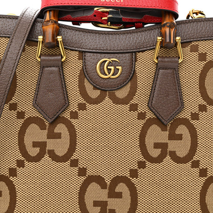 Gucci Monogram Jumbo GG Textured Dollar Calfskin Small Diana Tote Bag Camel Ebony New Acero Pomegranate Red 8 of 11