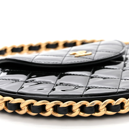 Chanel Patent Calfskin Quilted Chain Hoop Bag Black 9 of 10
