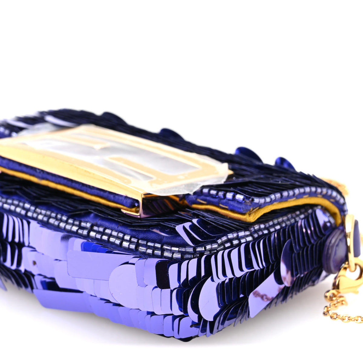 Sequin Paillettes Shiny Nappa Sex and the City Nano Maxi Buckle Baguette Charm Viola Purple