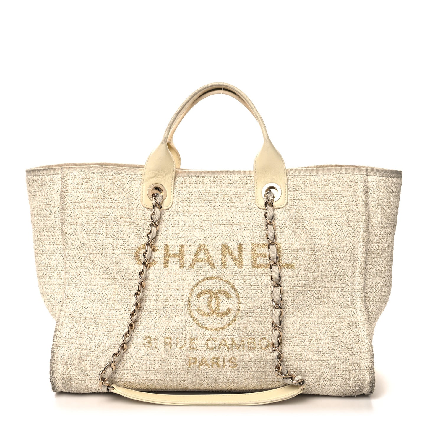 Lurex Boucle Medium Deauville Tote White