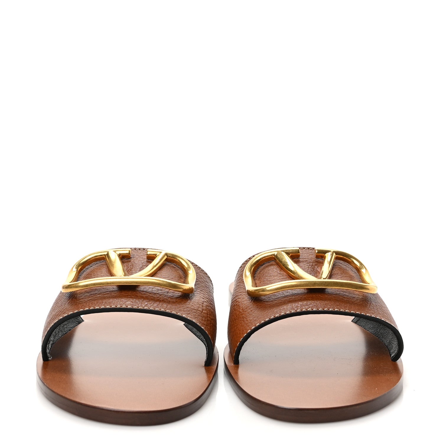 Valentino Garavani Grainy Cowhide Vlogo Flat Slide Sandals 42 Cuoio 2 of 9