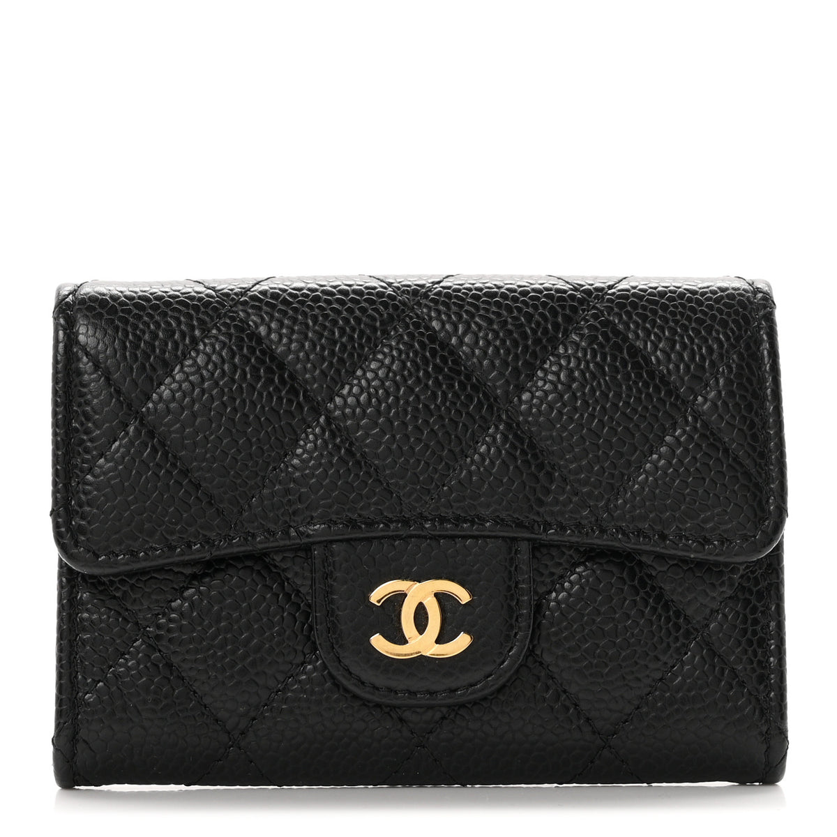 Caviar Quilted Flap Card Holder Black