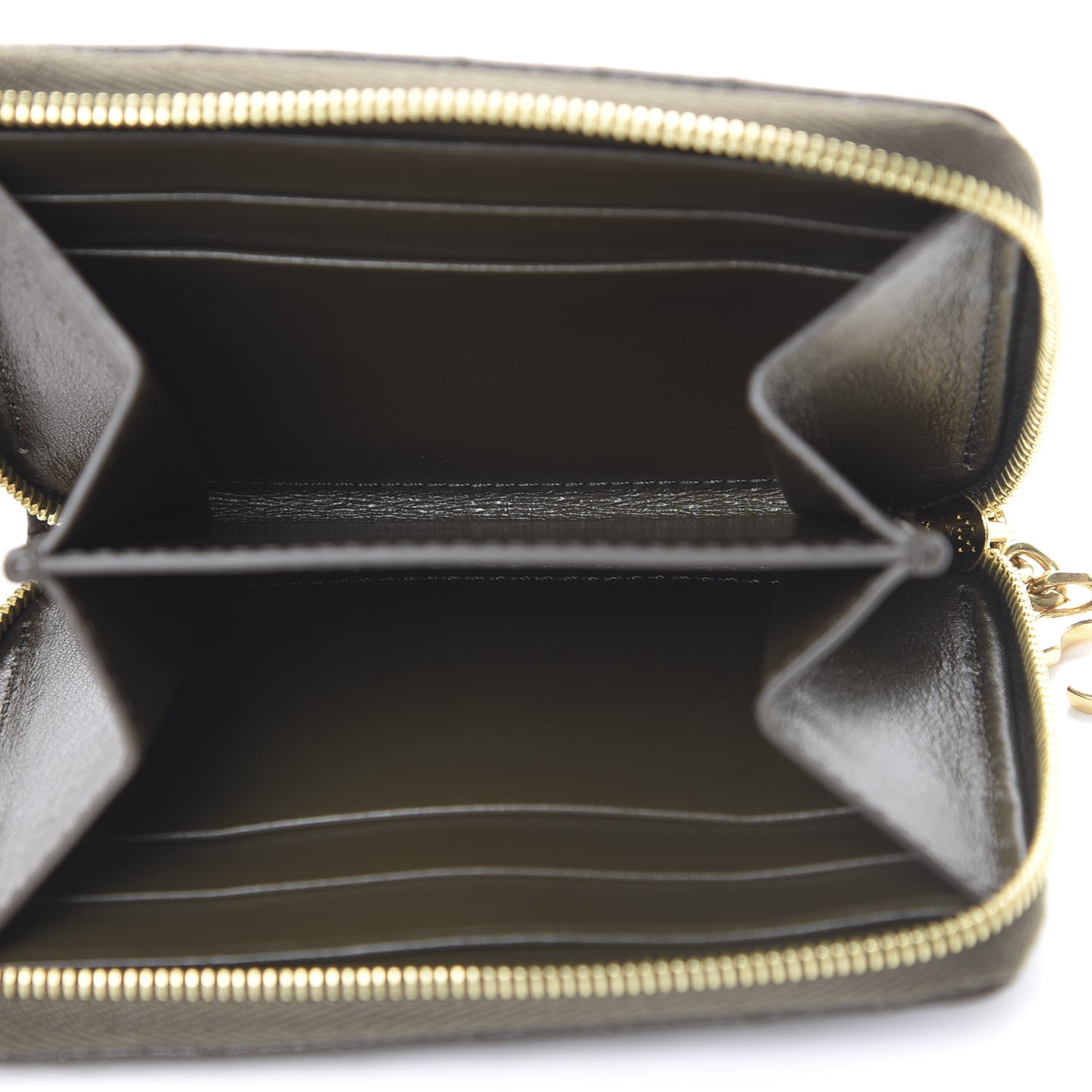 Celine Lambskin Quilted C Charm Zip Around Wallet Khaki 4 of 7