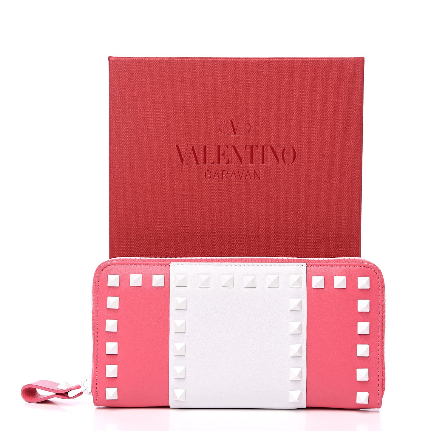 Vitello Colorblock Free Rockstud Zip Around Wallet Shadow Pink White