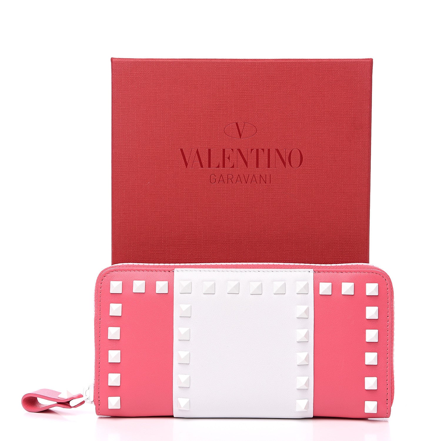 Valentino Garavani Vitello Colorblock Free Rockstud Zip Around Wallet Shadow Pink White 8 of 8