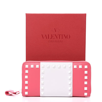 Valentino Garavani Vitello Colorblock Free Rockstud Zip Around Wallet Shadow Pink White 8 of 8