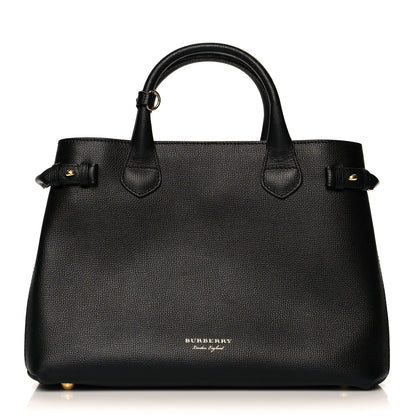 Burberry Grainy Calfskin House Check Medium Banner Tote Black 1 of 10