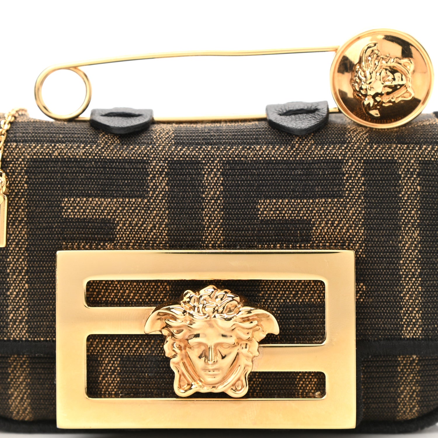 Fendi X VERSACE Fabric Jacquard Fendace FF Nano Brooch Baguette Tobacco Black 8 of 11