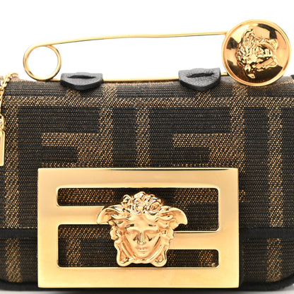 Fendi X VERSACE Fabric Jacquard Fendace FF Nano Brooch Baguette Tobacco Black 8 of 11