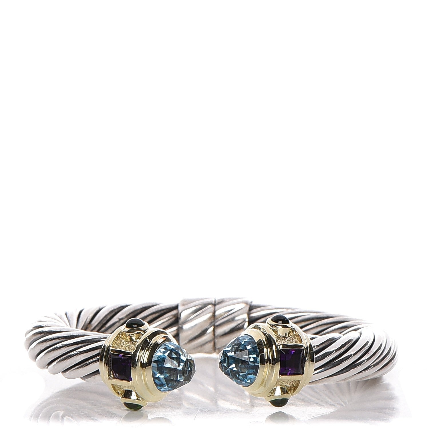 David Yurman Sterling Silver 14K Gold Blue Topaz Amethyst Green Tourmaline 10mm Cable Renaissance Bracelet 1 of 4