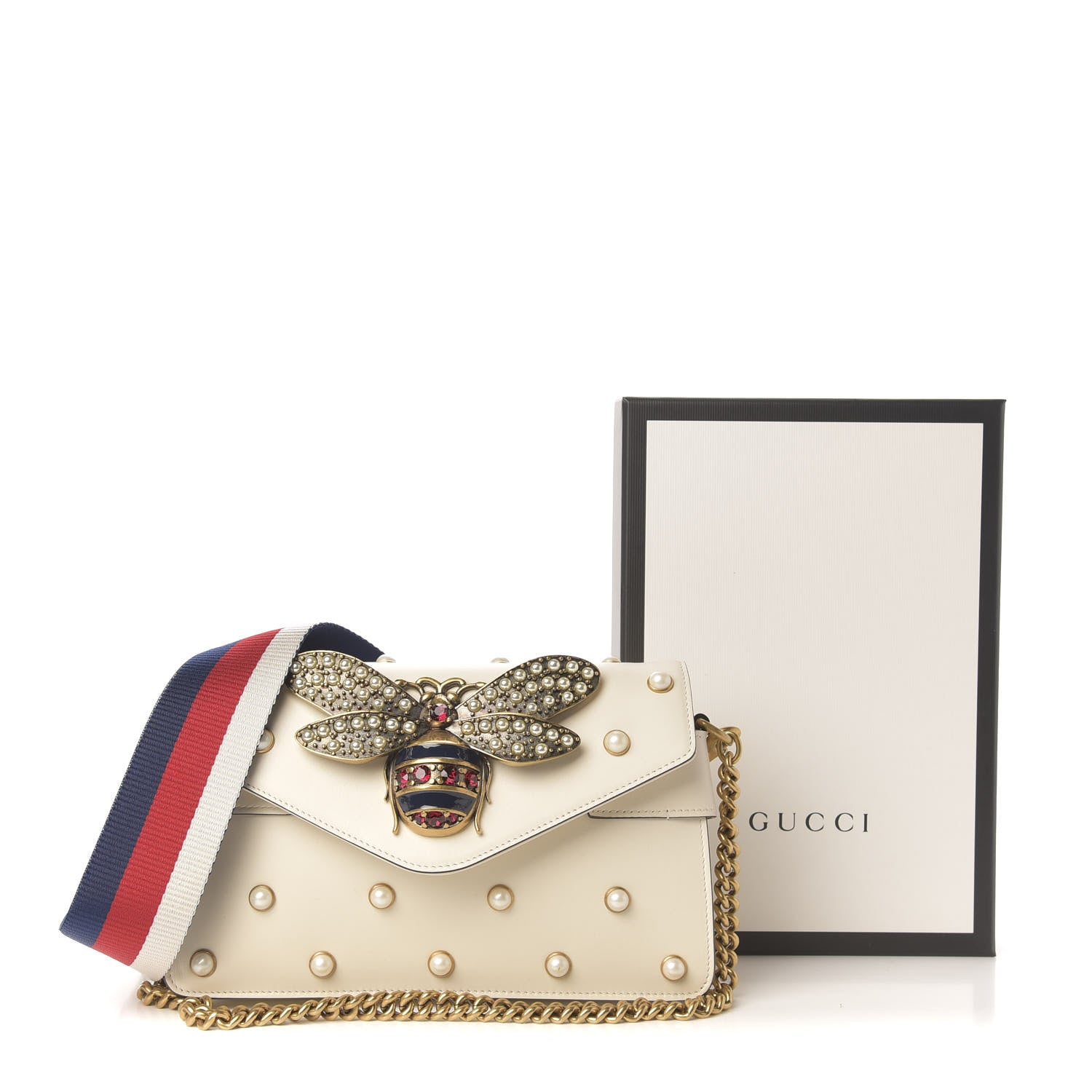 Gucci Nappa Pearl Studded Mini Queen Margaret Broadway Shoulder Bag Mystic White 9 of 9