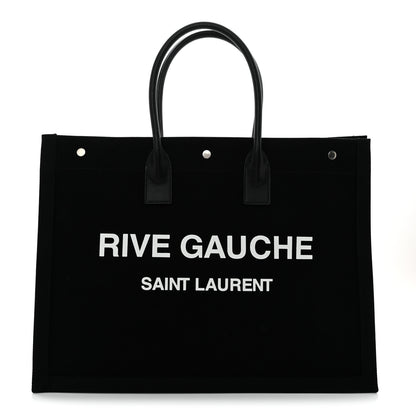 Saint Laurent Linen Calfskin Rive Gauche Tote Black 1 of 10