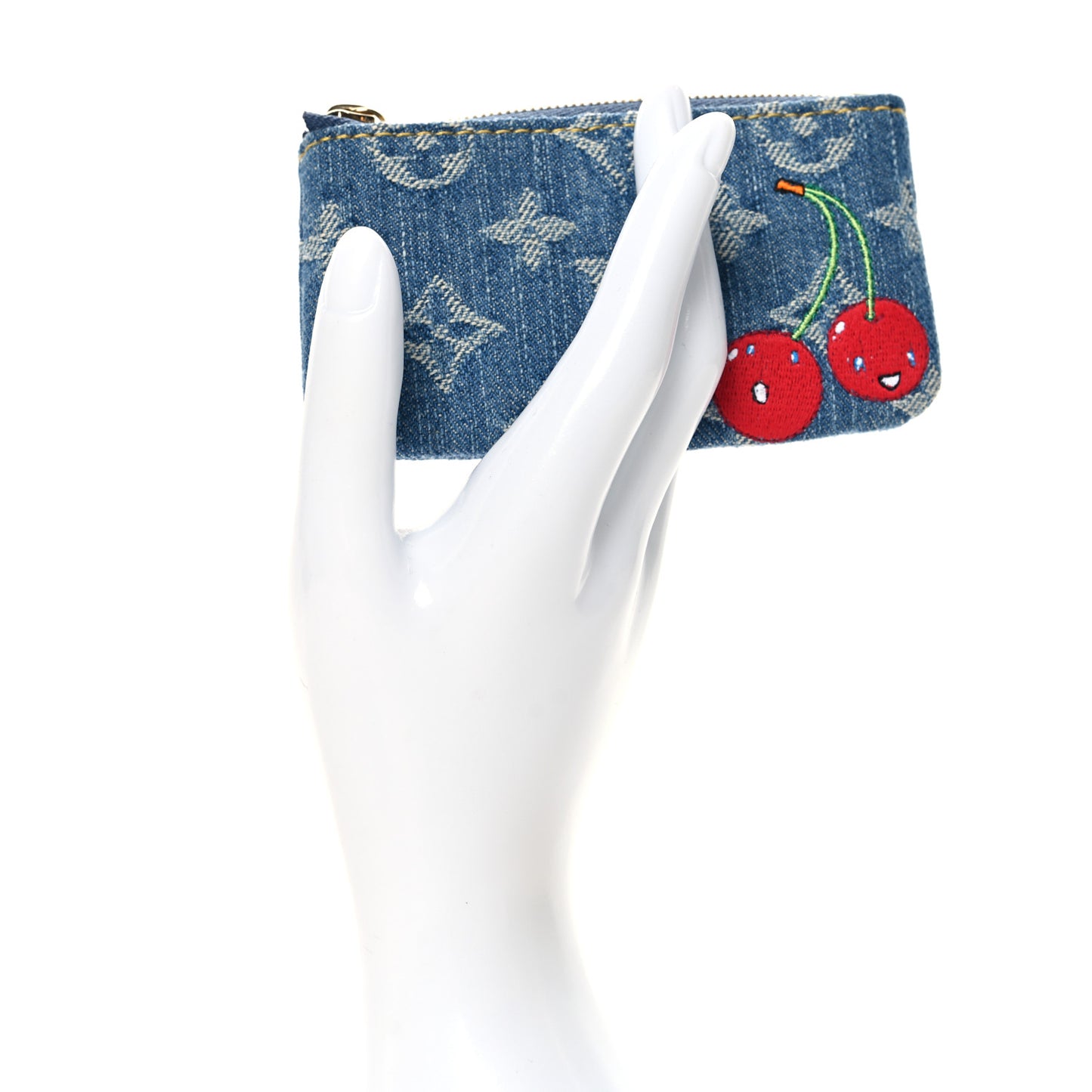 LV X TM Monogram Denim Cerises Key Pouch Blue