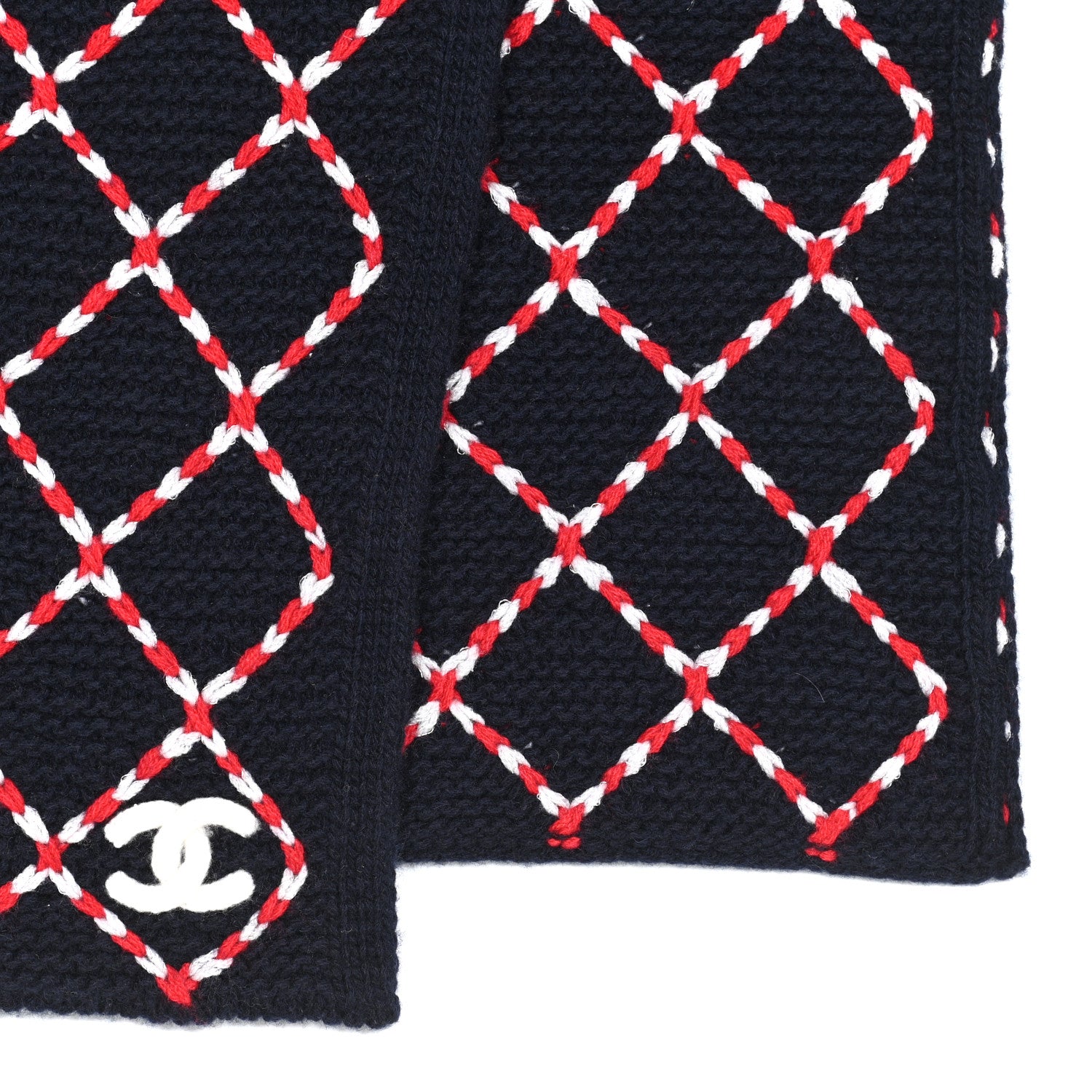 Chanel Cashmere Blend CC Scarf Navy Red White 3 of 4