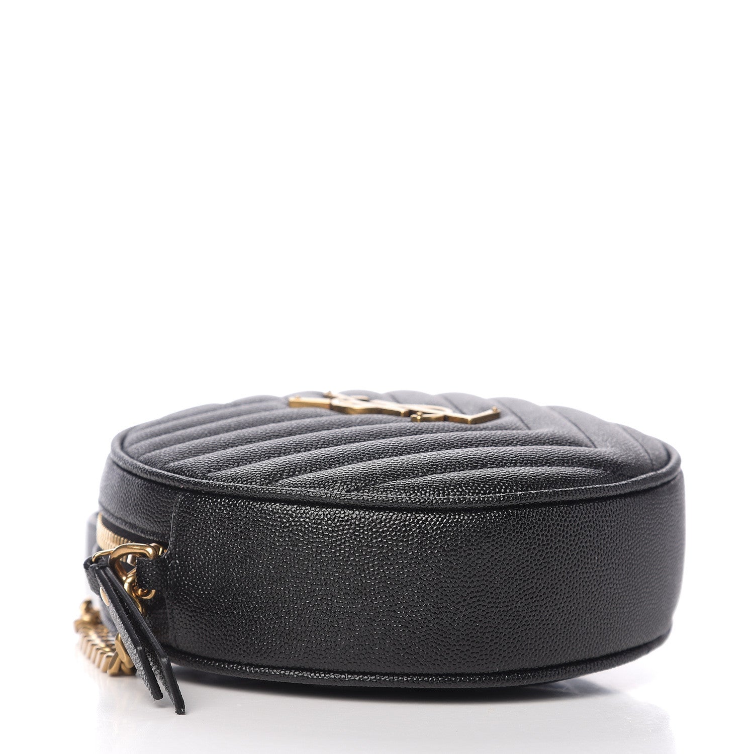 Saint Laurent Grain De Poudre Matelasse Chevron Quilted Round Vinyle Camera Bag Black 3 of 8