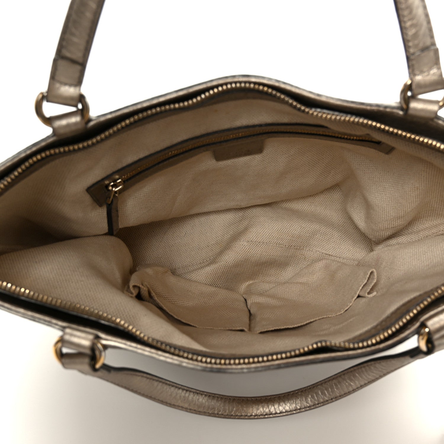 Gucci Metallic Pebbled Calfskin Small Soho Top Handle Bag Golden Beige 5 of 11