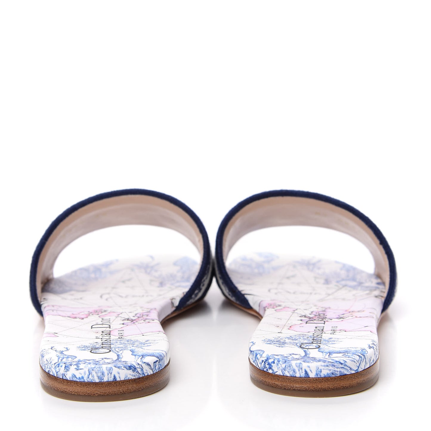 Canvas Around the World Embroidered Dway Flat Slide Sandals 36 True Blue