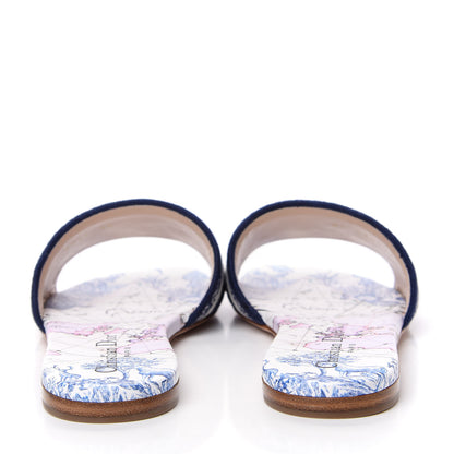 Christian Dior Canvas Around the World Embroidered Dway Flat Slide Sandals 36 True Blue 7 of 11
