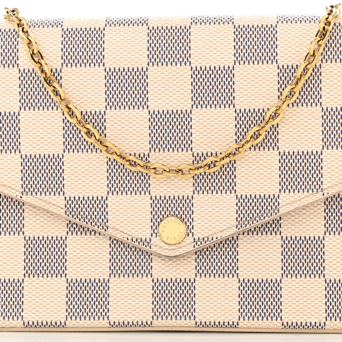 Damier Azur Pochette Felicie Chain Wallet Rose Ballerine
