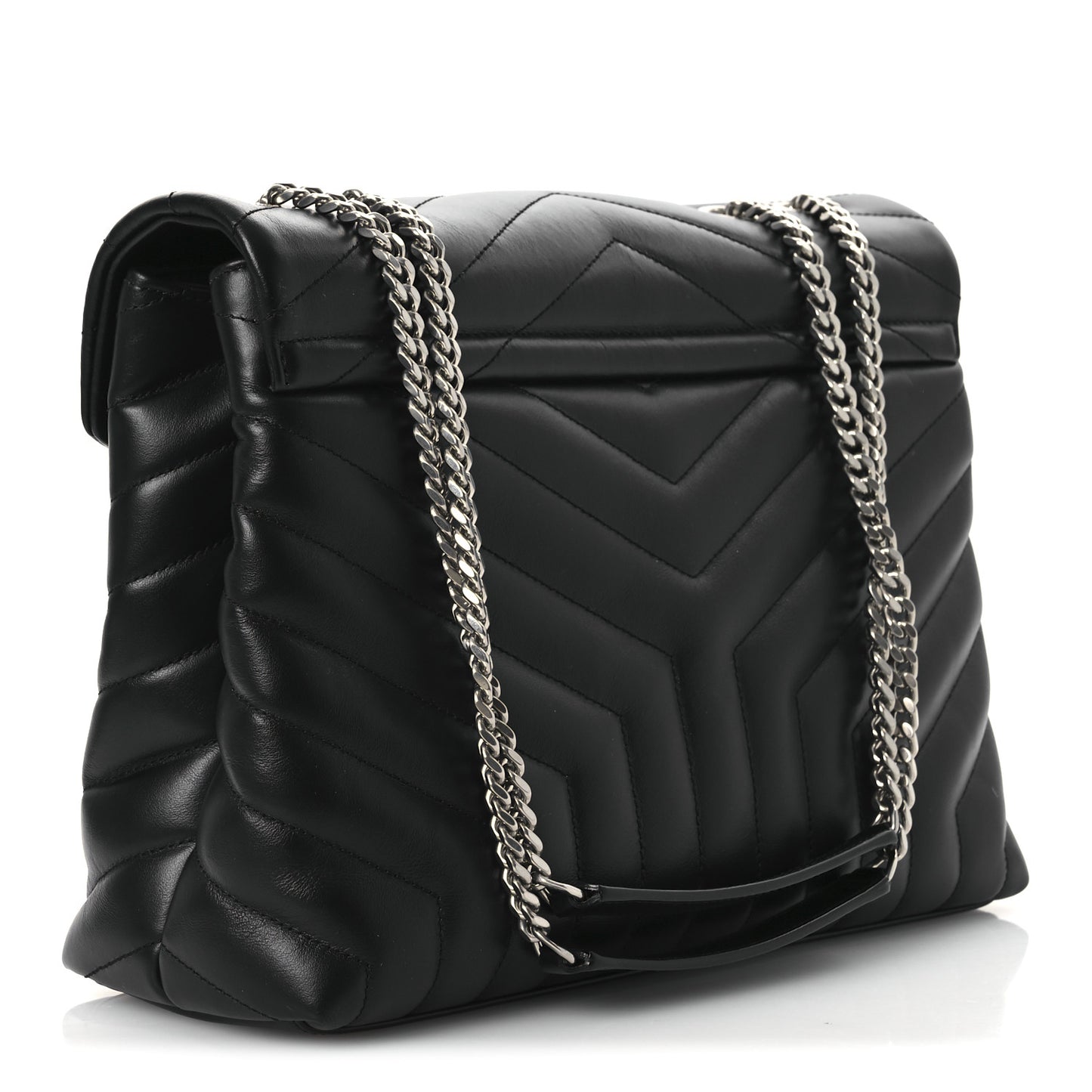 Calfskin Y Quilted Monogram Medium Loulou Chain Satchel Black