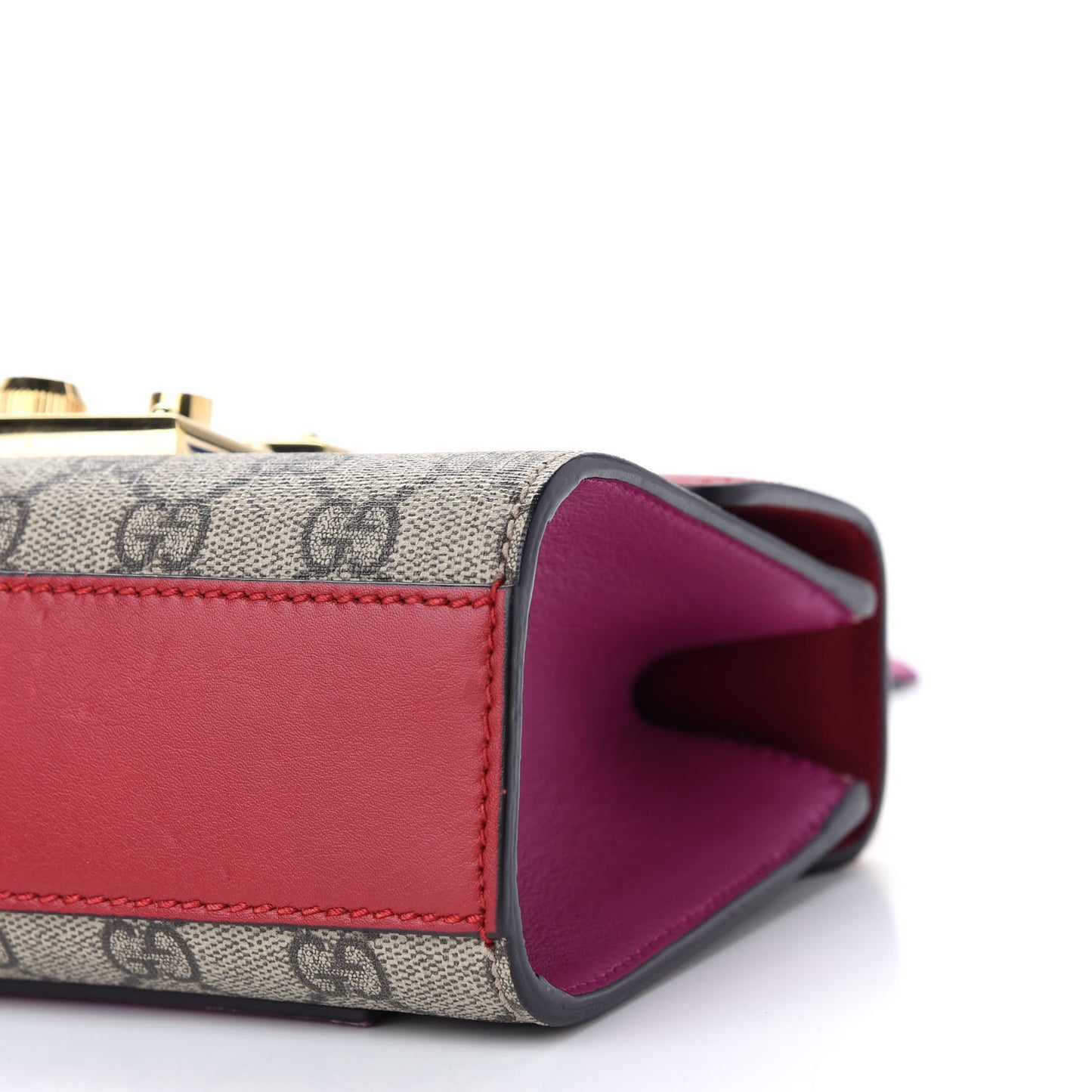 GG Supreme Monogram Calfskin Small Padlock Shoulder Bag Beige Hibiscus Red New Rosette