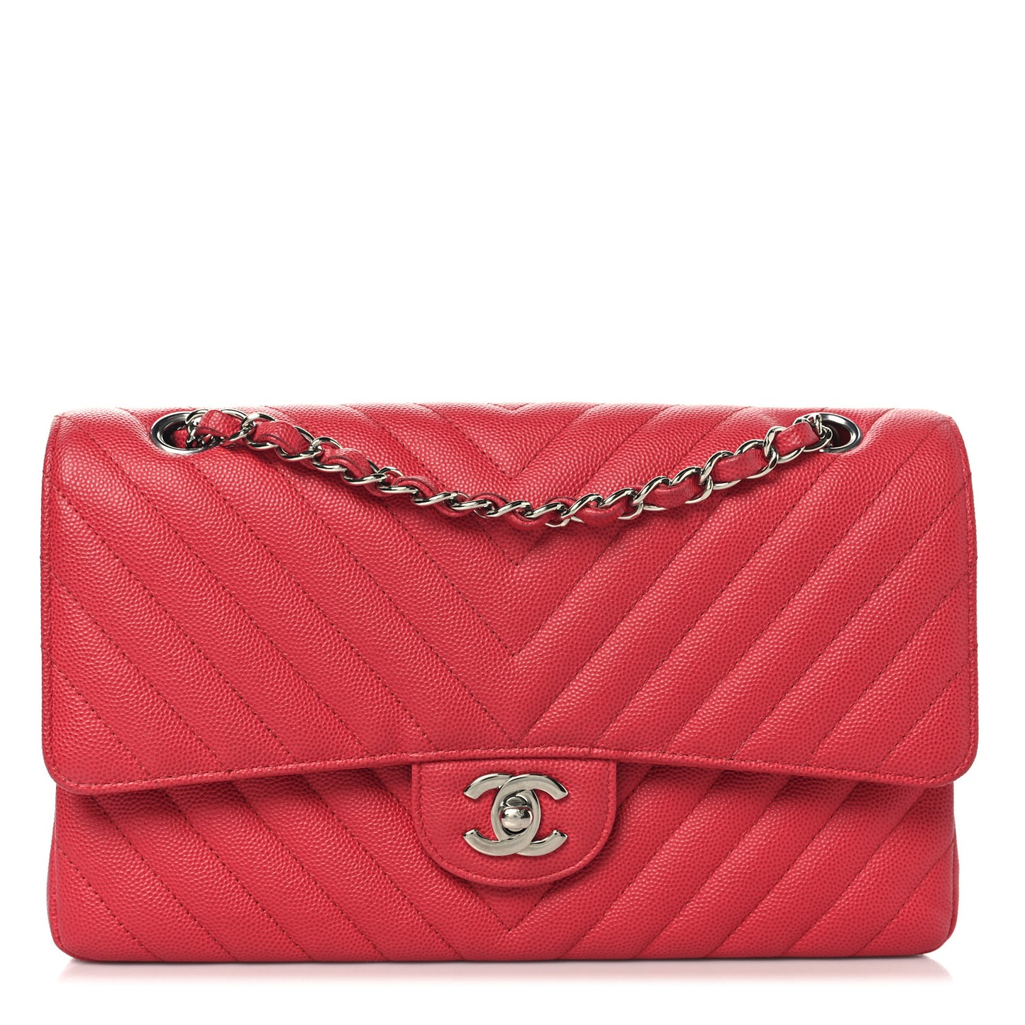 Caviar Chevron Quilted Medium Double Flap Dark Pink