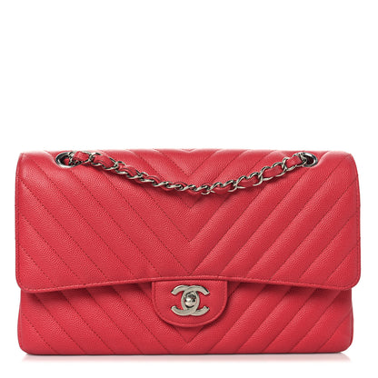 Chanel Caviar Chevron Quilted Medium Double Flap Dark Pink 1 of 11