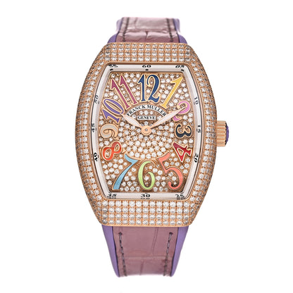 Franck Muller 18K Rose Gold Alligator Diamond Pave Bezel 35mm Vanguard Quartz Watch V35QZDCD 1 of 5