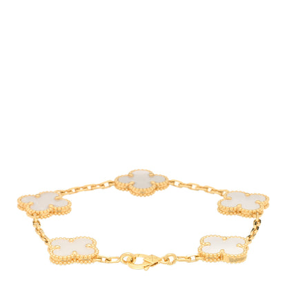 Van Cleef & Arpels 18K Yellow Gold Mother of Pearl 5 Motifs Vintage Alhambra Bracelet 2 of 3