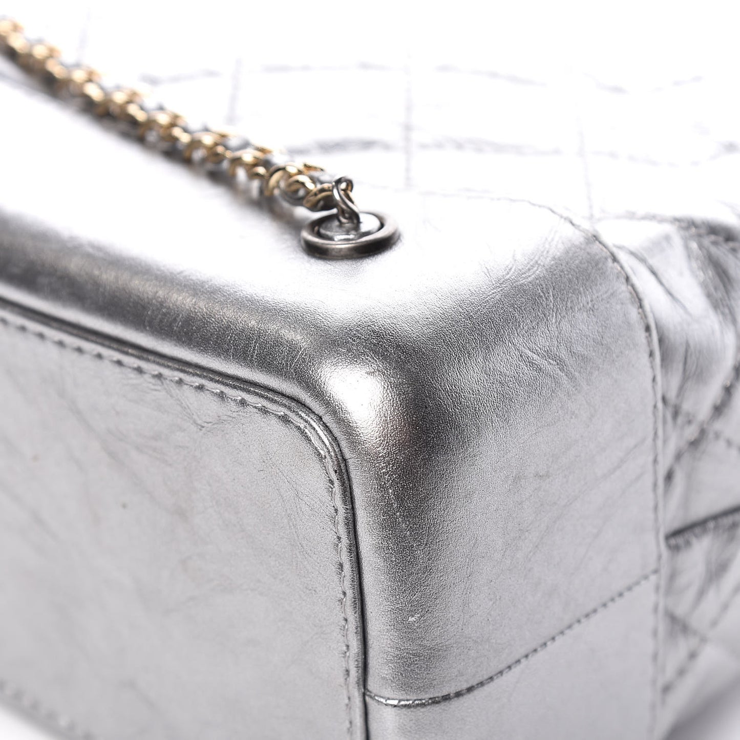 Metallic Crumpled Calfskin Quilted Gabrielle Backpack Silver