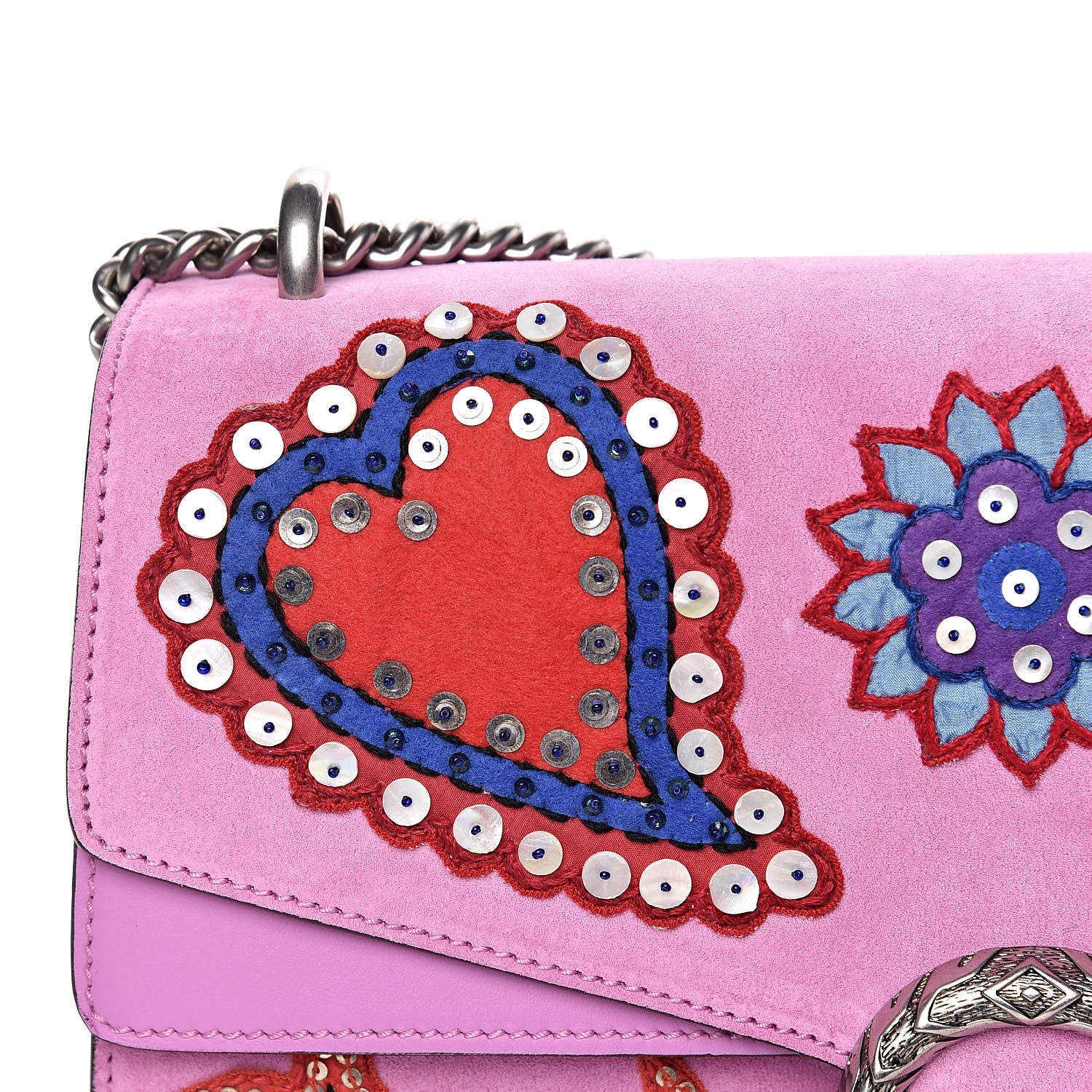 Gucci Suede Cudu Embroidered Medium Dionysus Shoulder Bag Candy Mousse Multicolor 10 of 13