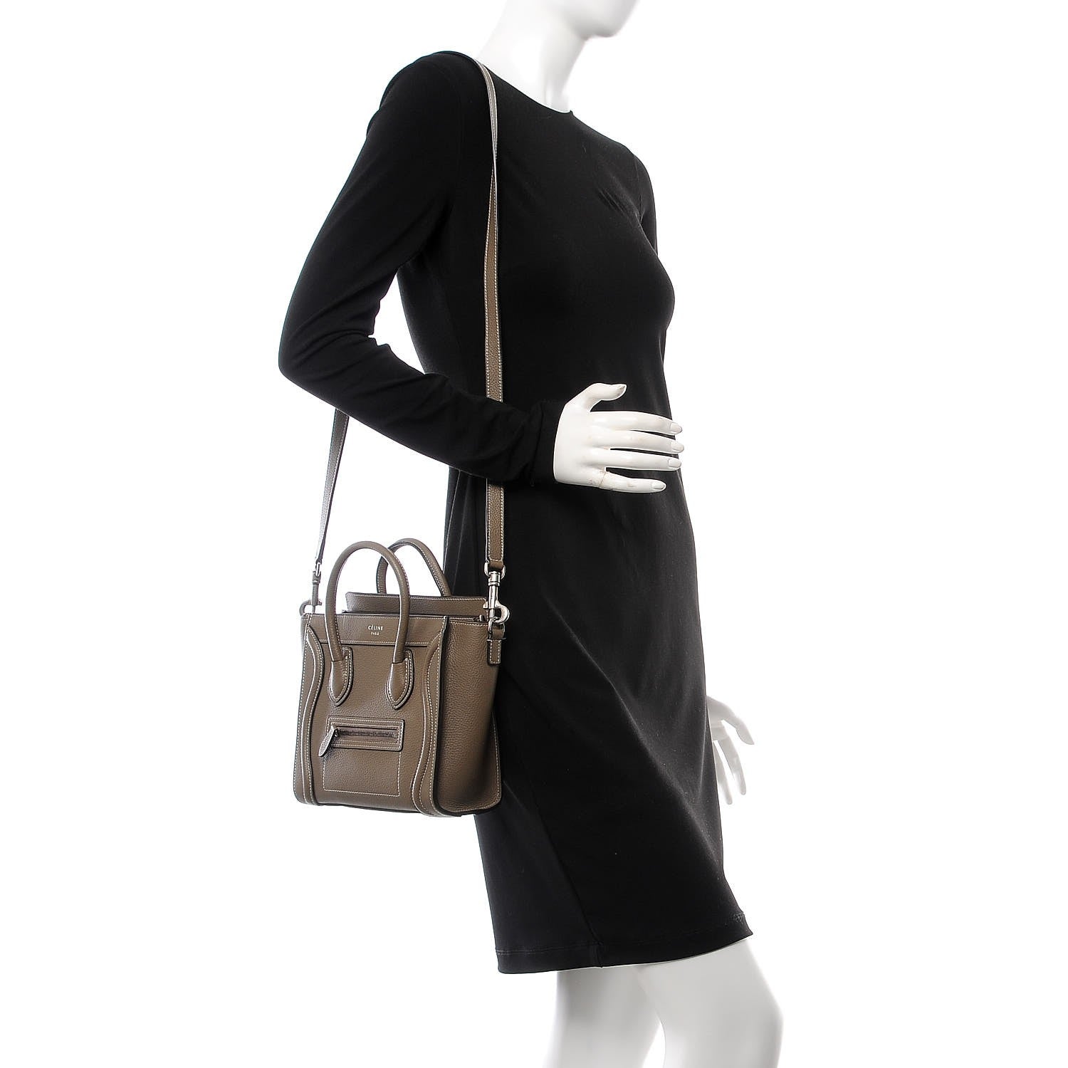 Celine Drummed Calfskin Nano Luggage Souris 2 of 19