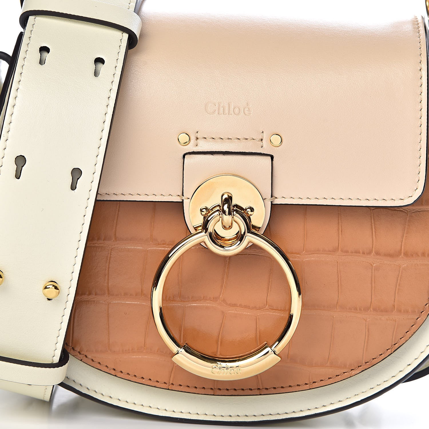 Chloe Calfskin Crocodile Embossed Small Tess Bag White Beige 9 of 9