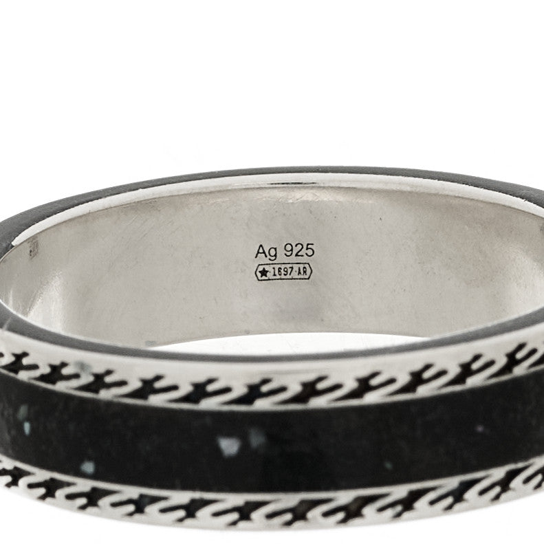 Sterling Silver Enamel Interlocking G Band Ring 65 11 Black