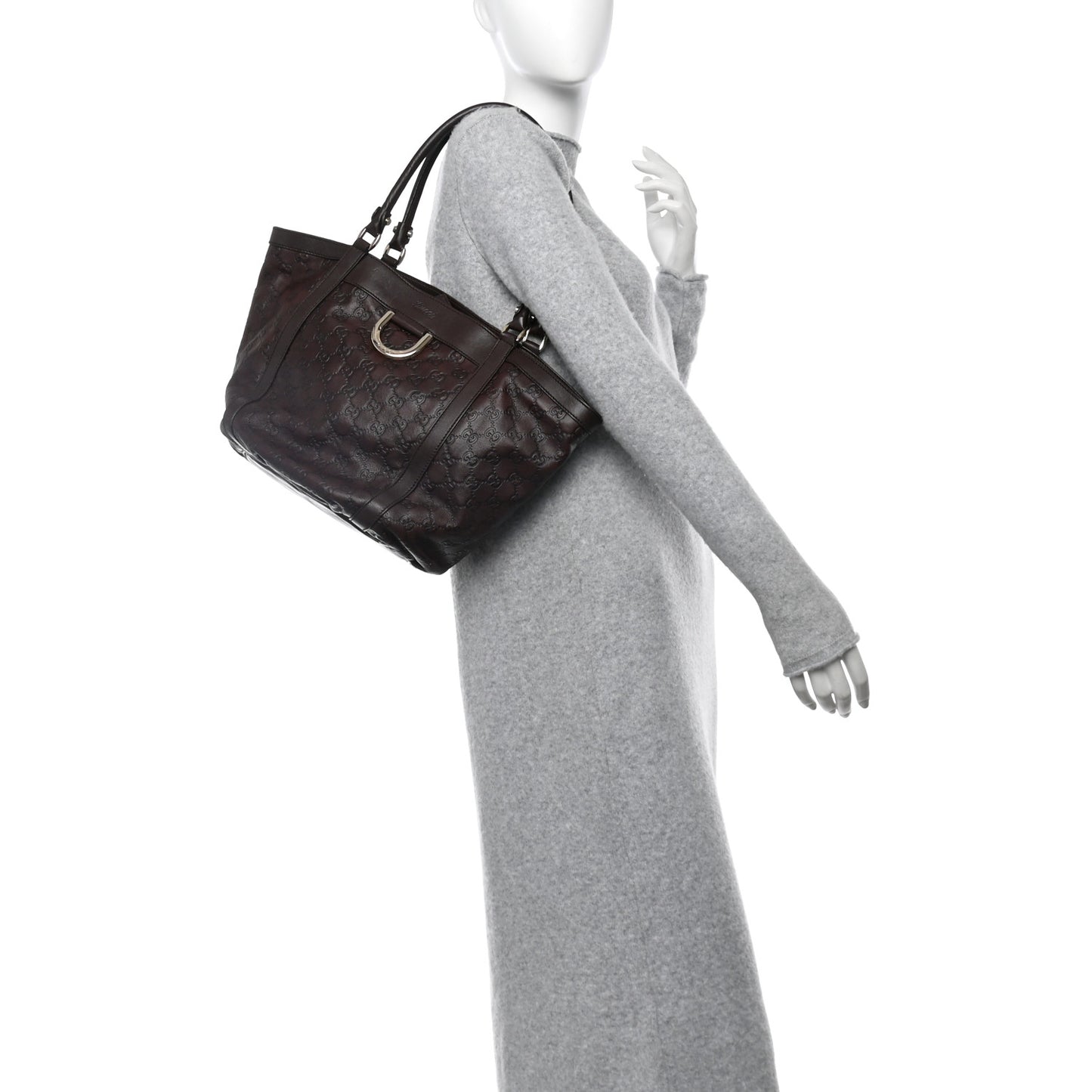 Guccissima Medium D Gold Tote  Dark Brown