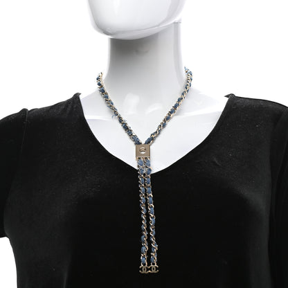 Chanel Metal Denim CC Necklace Blue Gold 2 of 7
