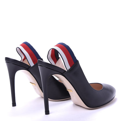 Gucci Malaga Kid Web Sylvie High Heel Slingback Pumps 36 Black 4 of 10