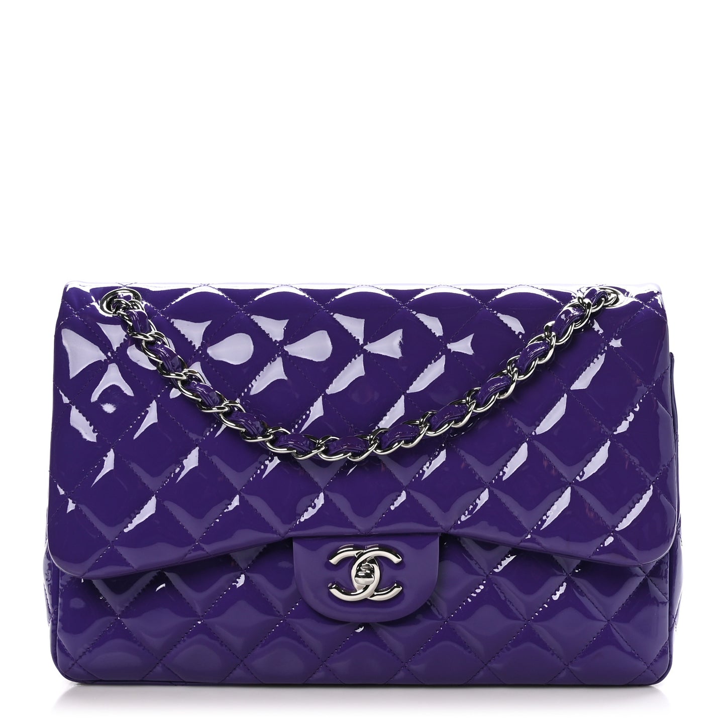 Patent Calfskin Quilted Jumbo Double Flap Purple
