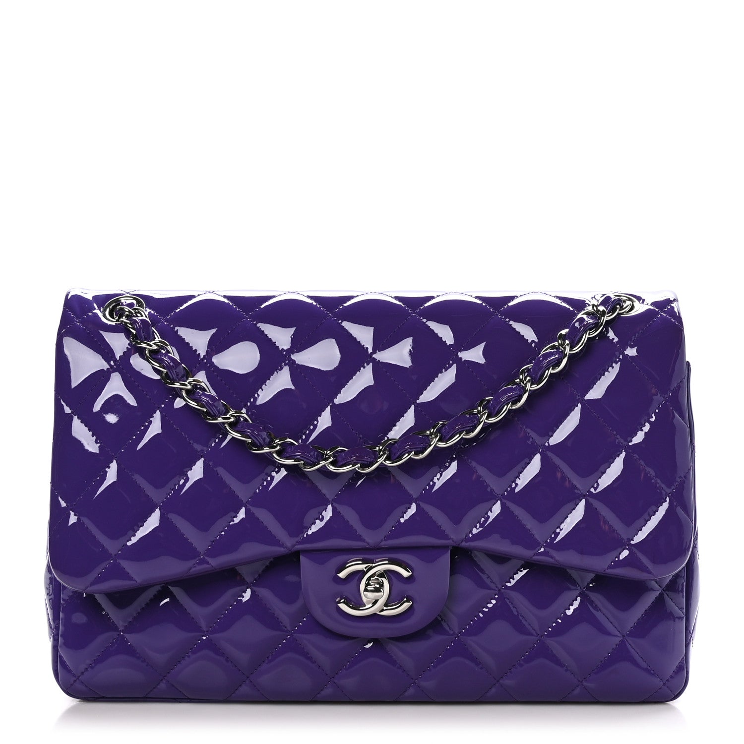 Chanel Patent Calfskin Quilted Jumbo Double Flap Purple 1 of 13