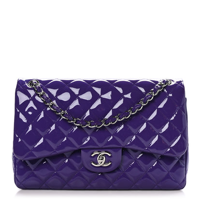 Chanel Patent Calfskin Quilted Jumbo Double Flap Purple 1 of 13
