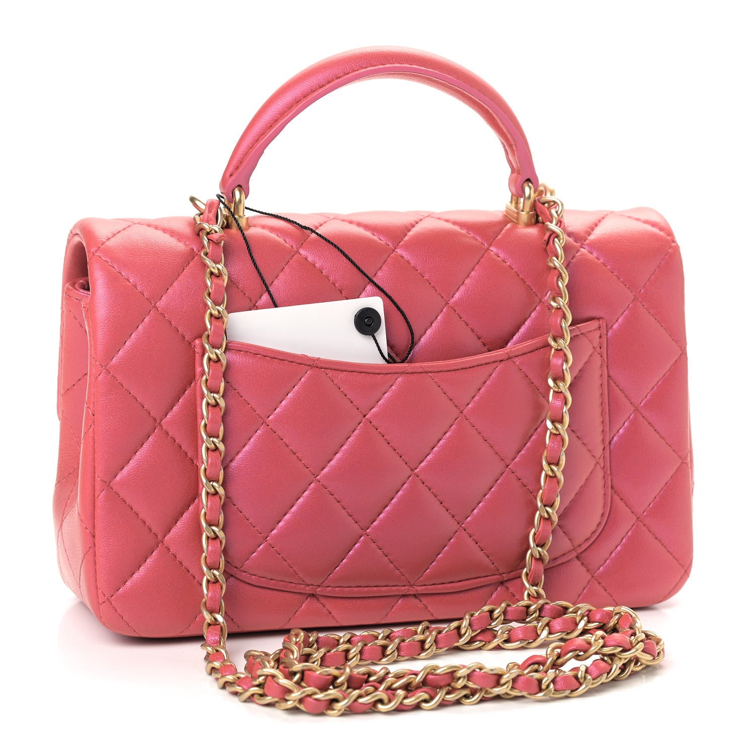 Chanel Iridescent Lambskin Quilted Mini Top Handle Rectangular Flap Red 2 of 8