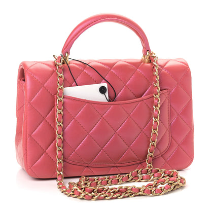 Chanel Iridescent Lambskin Quilted Mini Top Handle Rectangular Flap Red 2 of 8