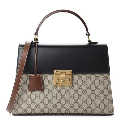 Gucci GG Supreme Monogram Calfskin Medium Padlock Top Handle Bag Beige Black Cuir 1 of 13
