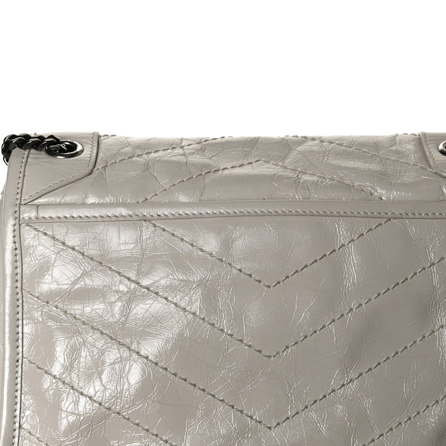 Crinkled Calfskin Matelasse Monogram Baby Niki Chain Satchel Light Natural
