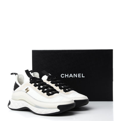Chanel Velvet Calfskin Mixed Fibers CC Sneakers 38 Ivory Black 11 of 11