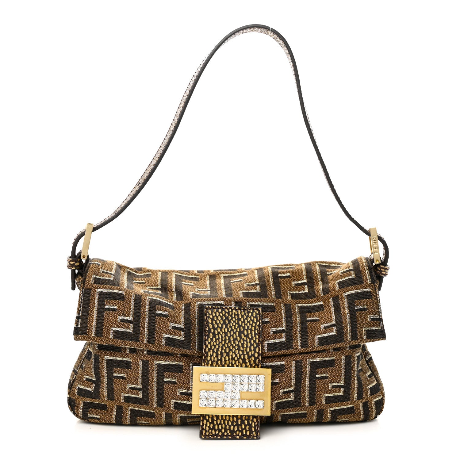 Fendi Zucca Vitello Crystal Baguette Tobacco Moro 1 of 10