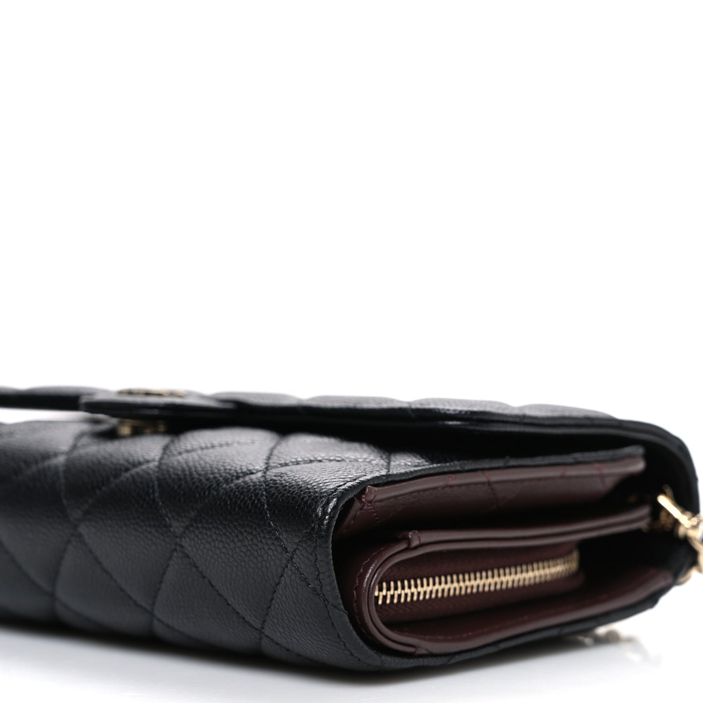 Caviar Quilted Compact Wallet On Chain WOC Black